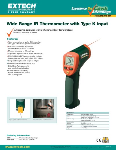 EXTECH 42515 ......................IR Thermometer with Type K Input 42515-NIST ............42515 with NIST Certificate Manual - cover page