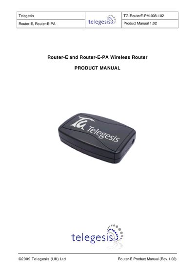 Telegesis Router-E Wireless Router Product Manual - cover page