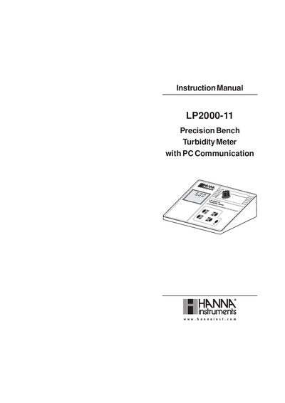 Hanna Instruments LP2000-11 Precision Bench Turbidity Meter Instruction Manual