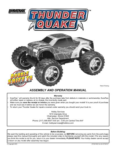 DuraTrax Thunder Quake Assembly and Operation Manual - cover page