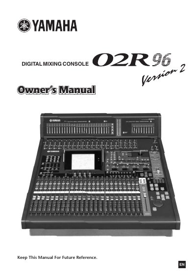 Yamaha O2R96 Digital Mixing Console Owner's Manual - cover page
