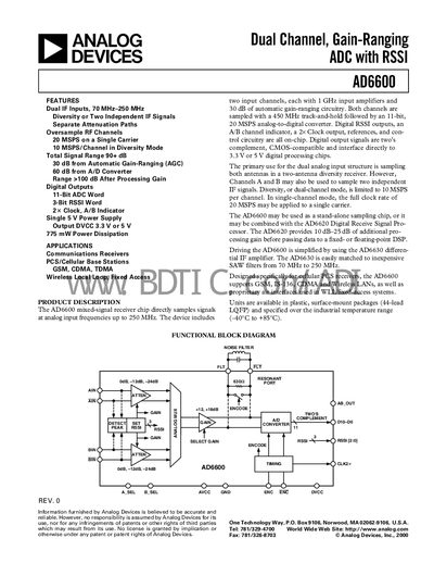 Analog Devices AD6600 Datasheet - cover page