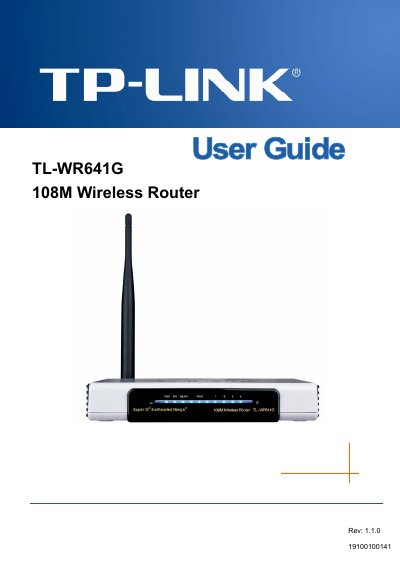 TP-Link TL-WR641G Wireless Router User Guide