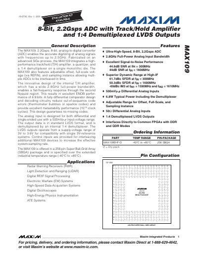 Maxim MAX109 8‑Bit 2.2 Gsps ADC Datasheet - cover page
