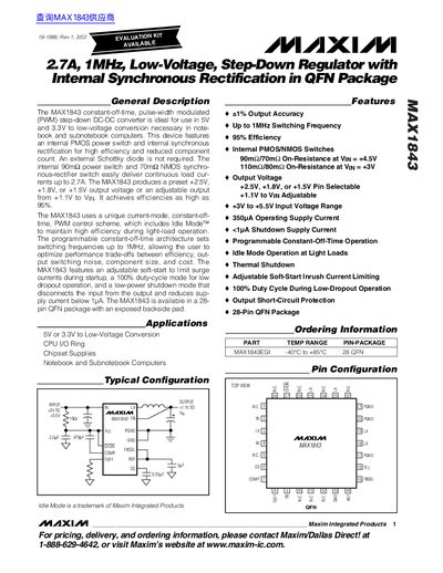MAXIM MAX1843 2.7A Step-Down Regulator Datasheet - cover page