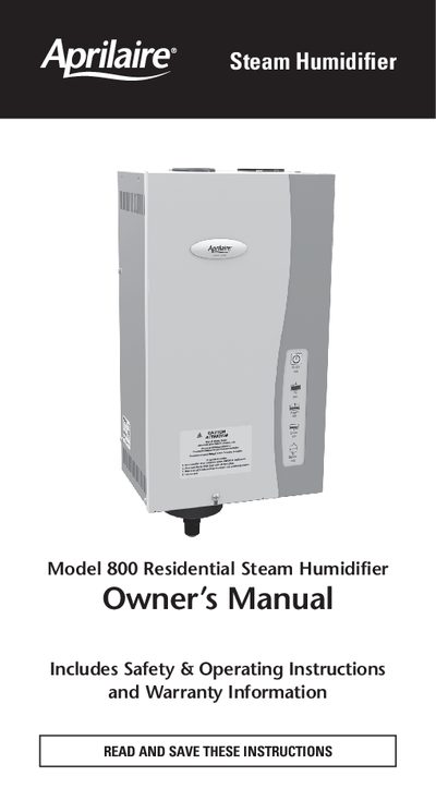 Aprilaire Model 800 Residential Steam Humidifier Owner's Manual - cover page