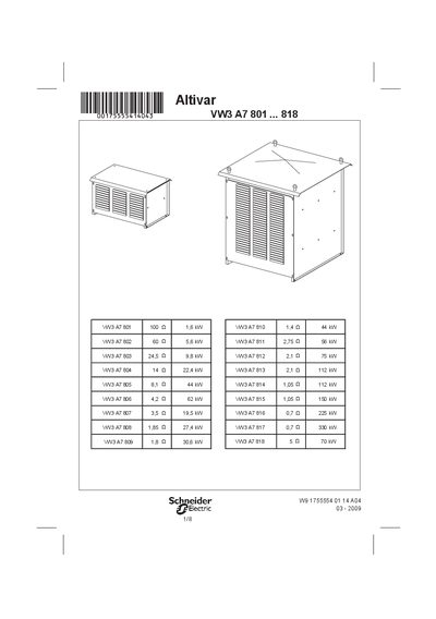 schneider Altivar W9 1755554 01 14 A04 03 - 2009 1/8 VW3 A7 801 ... 818 Manual - cover page