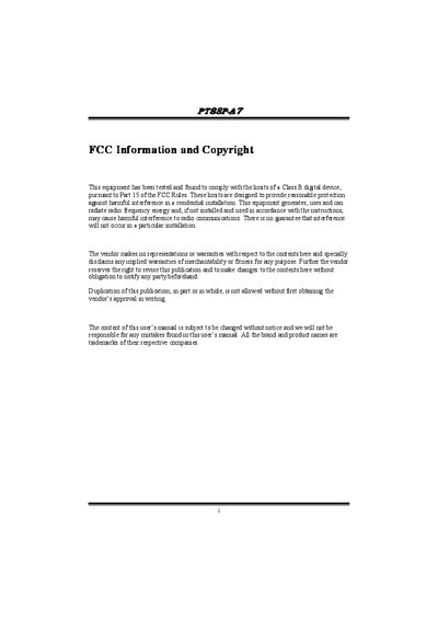 PT88P-A7 Motherboard User Manual - cover page