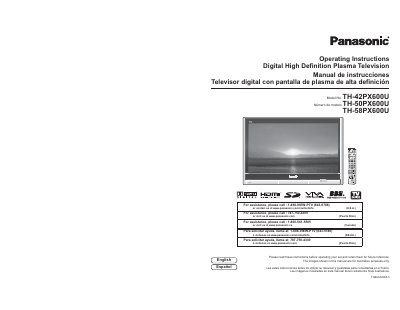 Panasonic TH-42PX600U/TH-50PX600U/TH-58PX600U Manual - cover page
