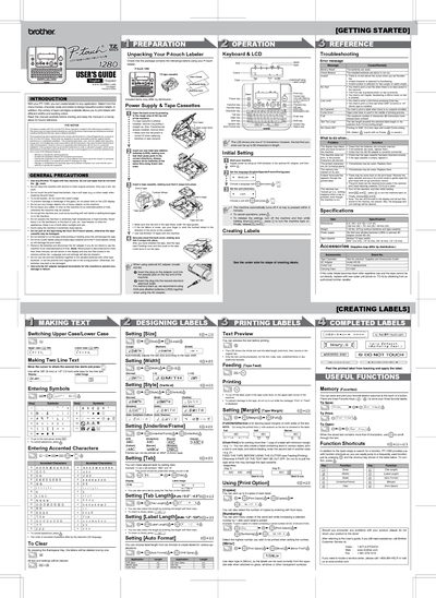 Brother PT-1280 User Manual - cover page