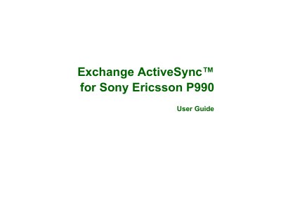 Sony Ericsson P990 Exchange ActiveSync User Guide - cover page
