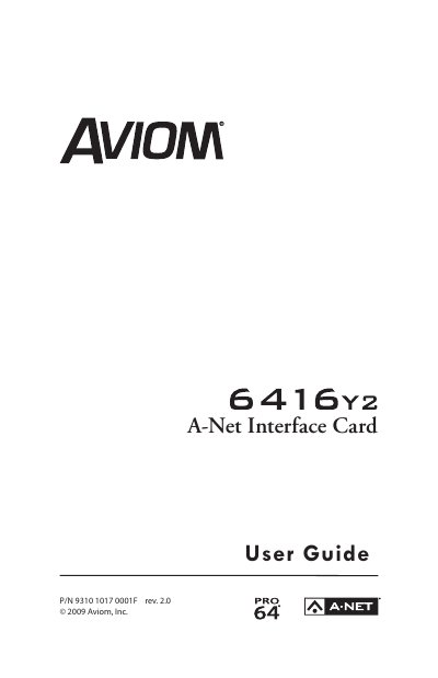 Aviom 6416Y2 A-Net Interface Card User Guide - cover page
