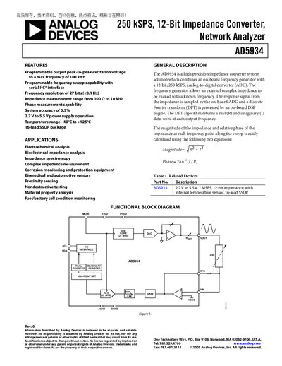 Analog Devices AD5934 Datasheet - cover page