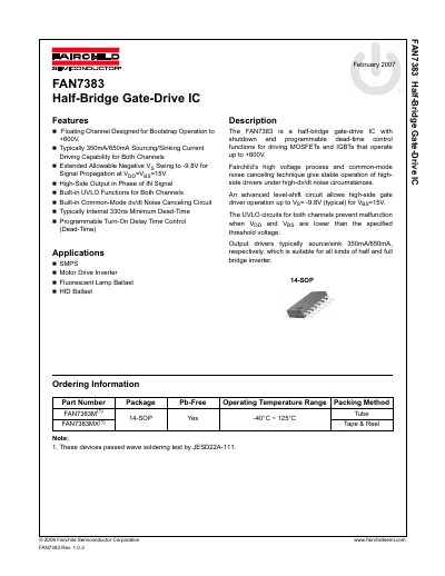 Fairchild Semiconductor FAN7383 Half-Bridge Gate-Drive IC Datasheet