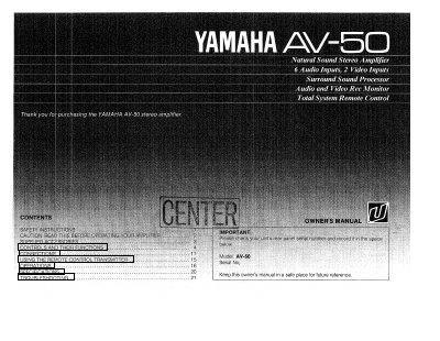 Yamaha AV-50 Stereo Amplifier Owner's Manual - cover page