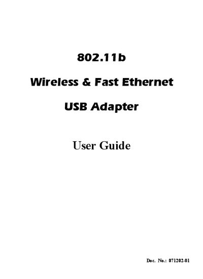 802.11b Wireless USB Adapter User Guide - cover page