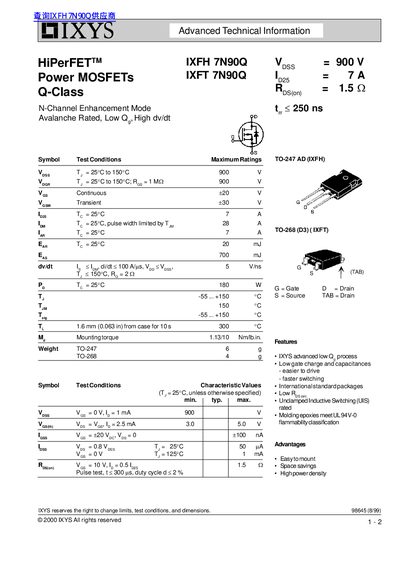 IXYS IXFH 7N90Q/IXFT 7N90Q Power MOSFET Datasheet - cover page