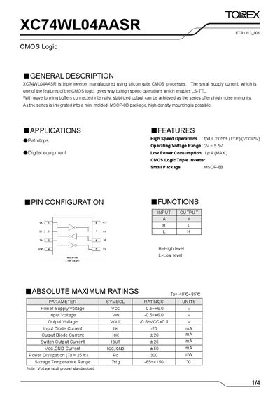 TOREX XC74WL04AASR CMOS Logic Manual - cover page