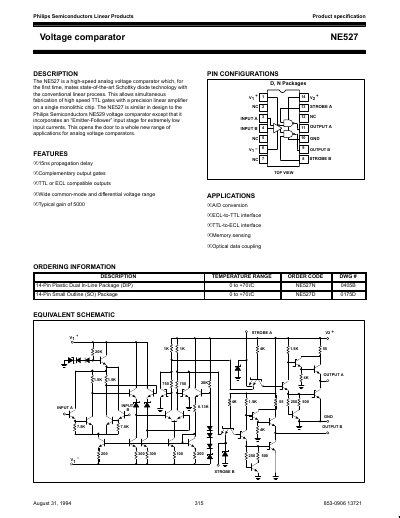 Philips NE527 Voltage Comparator Datasheet - cover page