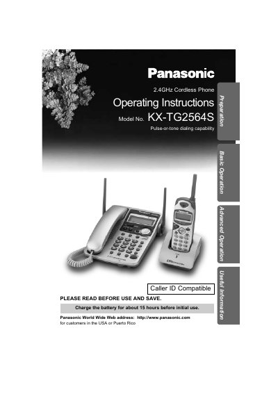 Panasonic KX-TG2564S Cordless Phone Operating Instructions