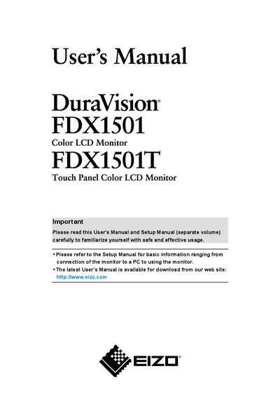 EIZO FDX1501/FDX1501T Color LCD Monitor User's Manual - cover page