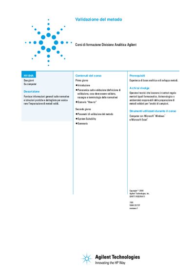 Agilent H1184A Method Validation Training Course Guide - cover page