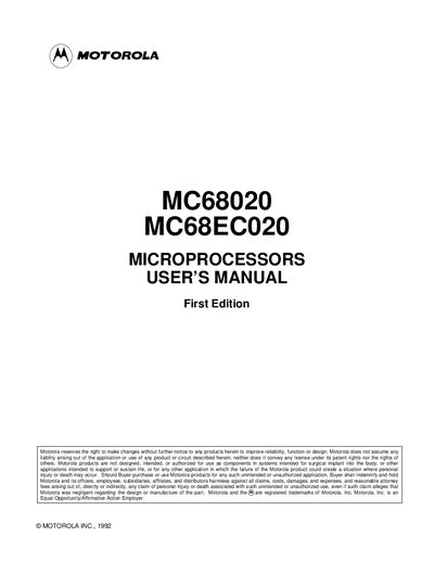 Motorola MC68020 MC68EC020 User Manual - cover page