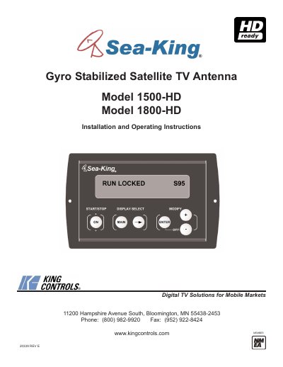 Sea-King 1500-HD/1800-HD Gyro Stabilized Satellite Antenna Installation and Operating Instructions - cover page