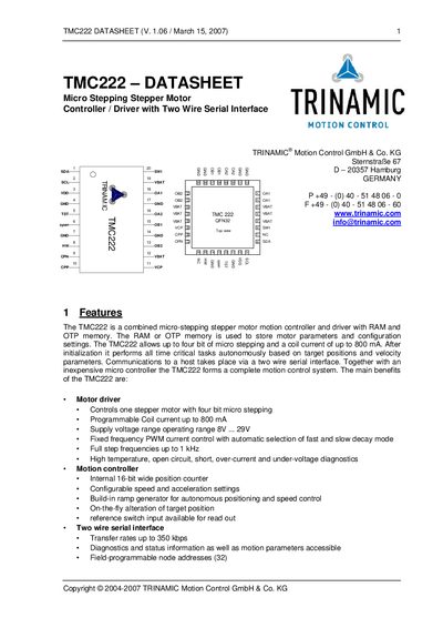 TRINAMIC - TMC222 DATASHEET (V. 1.06 March 15 2007) Manual - cover page