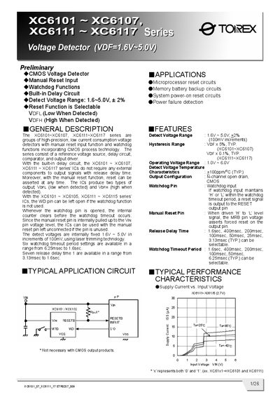 Torex XC6101‑XC6107 XC6111‑XC6117 Series Datasheet - cover page