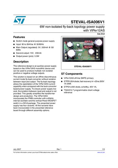 STMicroelectronics STEVAL-ISA006V1 Reference Board Data Brief - cover page