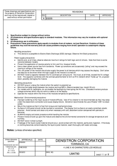 Densitron LM4790 LCD Module Datasheet - cover page