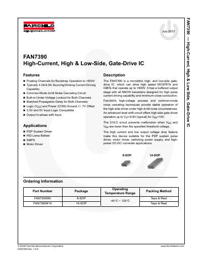 Fairchild FAN7390 High-Current Gate-Drive IC Datasheet
