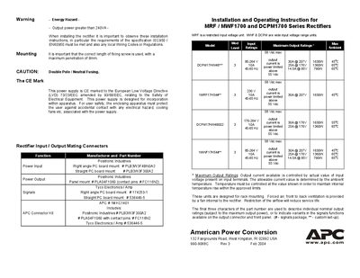 APC MRF / MWF1700 and DCPM1700 Series Rectifiers Installation Guide - cover page