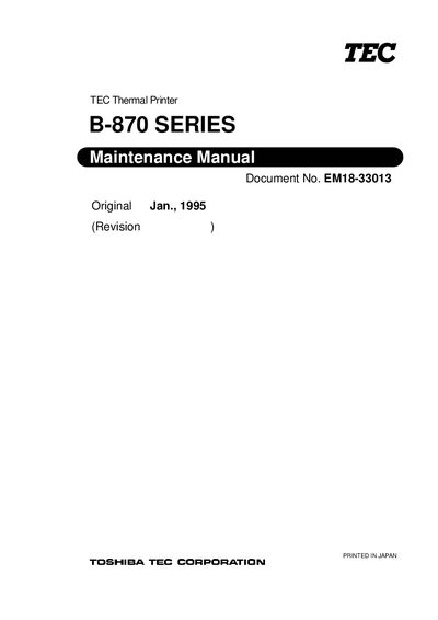Toshiba TEC B-870 Series Thermal Printer Service Manual