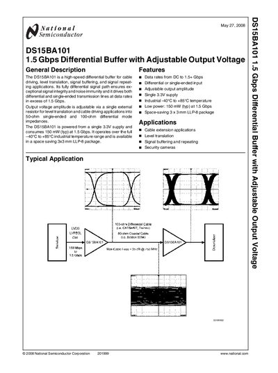 National Semiconductor DS15BA101 1.5 Gbps Differential Buffer General Manual - cover page