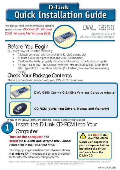 D-Link DW-G650 quick installation Service Manual - cover page