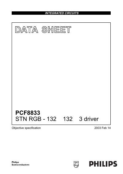 Philips PCF8833 STN RGB Driver Datasheet - cover page