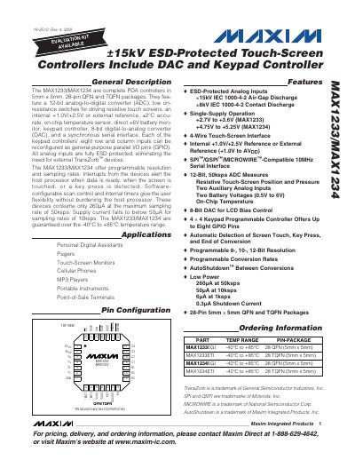 Maxim MAX1233/MAX1234 Datasheet - cover page