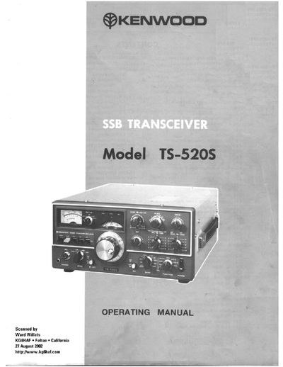 Kenwood TS-520S Amateur Radio Transceiver Operating Manual - cover page