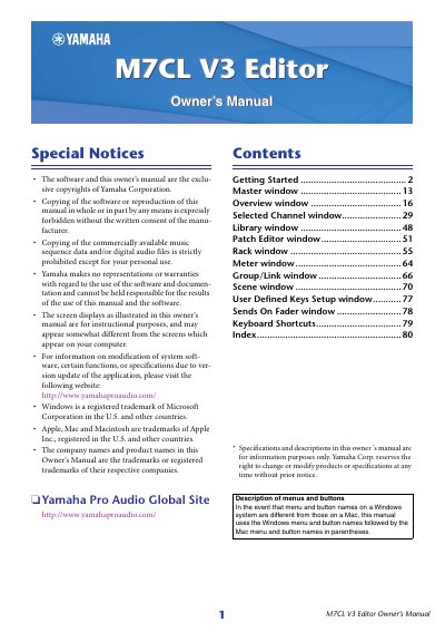 Yamaha M7CL V3 Editor Owner's Manual - cover page