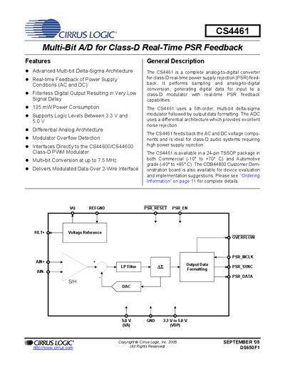 Cirrus Logic CS4461 Datasheet - cover page