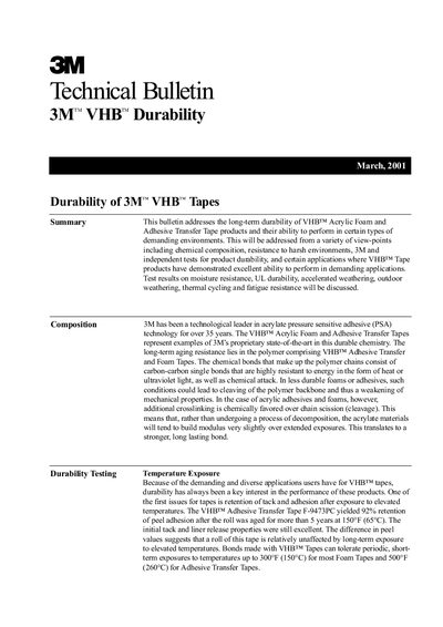 3M VHB Tape Durability Technical Bulletin - cover page