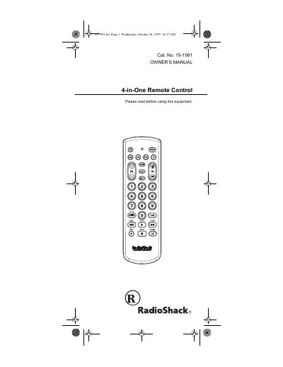 RadioShack 15-1991 4-in-One Remote Control Owner's Manual - cover page