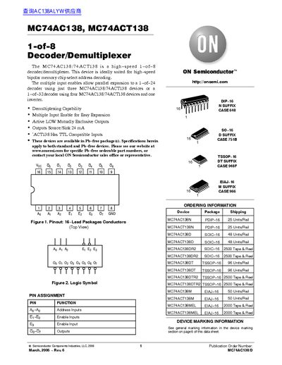 ON Semiconductor MC74AC138/MC74ACT138 Datasheet - cover page