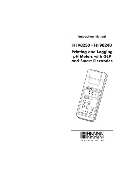 Hanna Instruments HI 98230/98240 pH Meters Instruction Manual