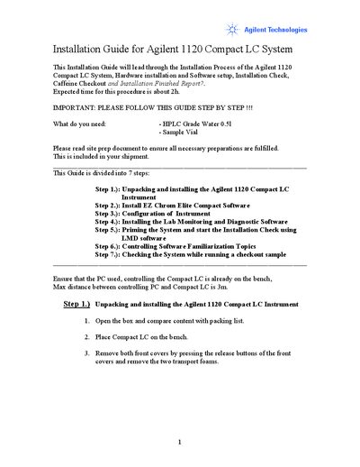 Agilent 1120 Compact LC System Installation Guide - cover page