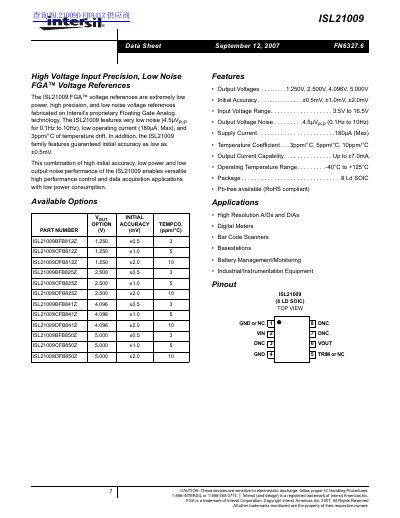 Intersil ISL21009 Voltage Reference Datasheet
