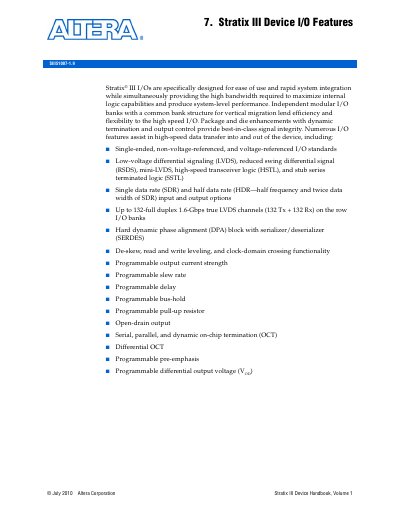 Altera Stratix III Device I/O Features Handbook - cover page