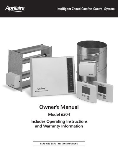Aprilaire Model 6504 Intelligent Zoned Comfort Control Owner's Manual - cover page